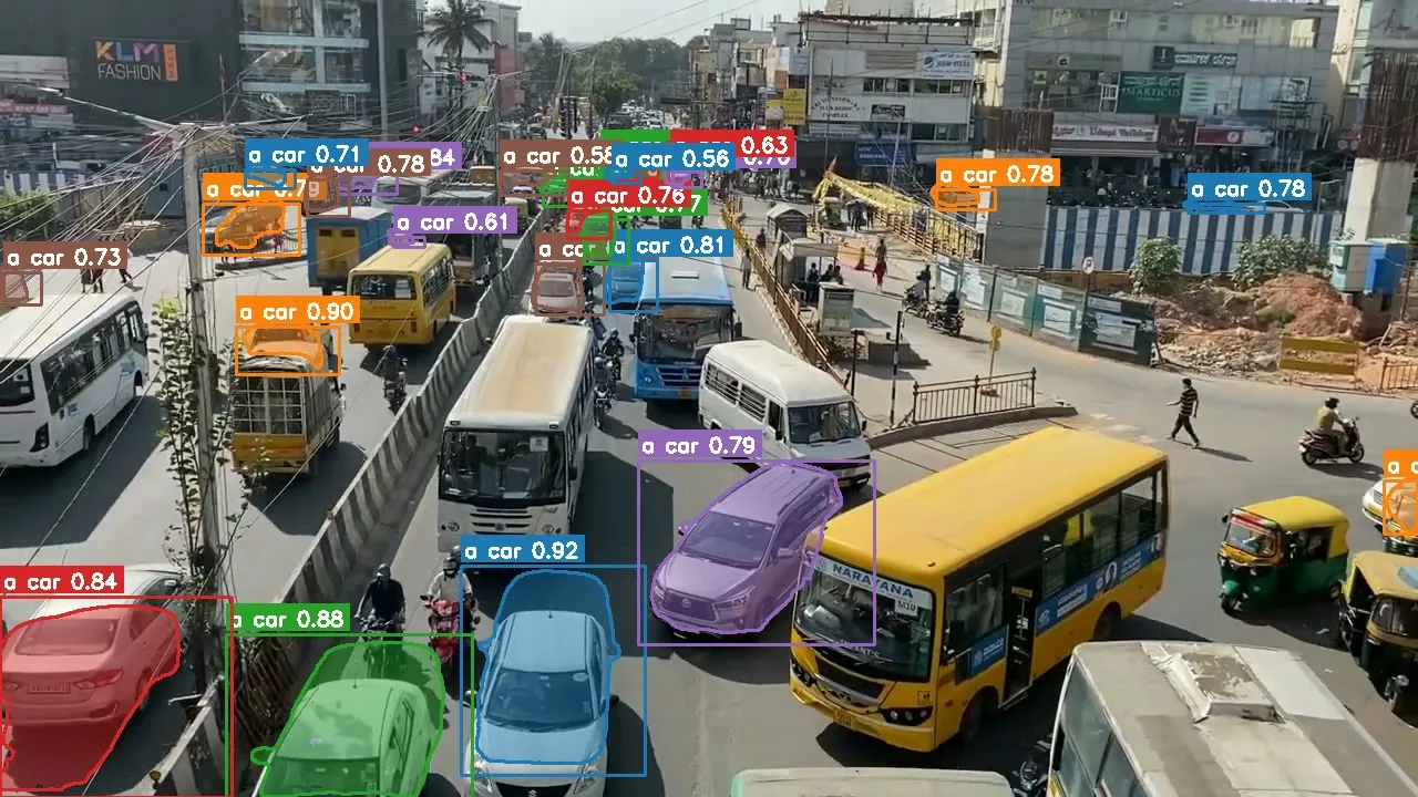 Frame from the same run: the segmentation layer that feeds the left/right heuristic